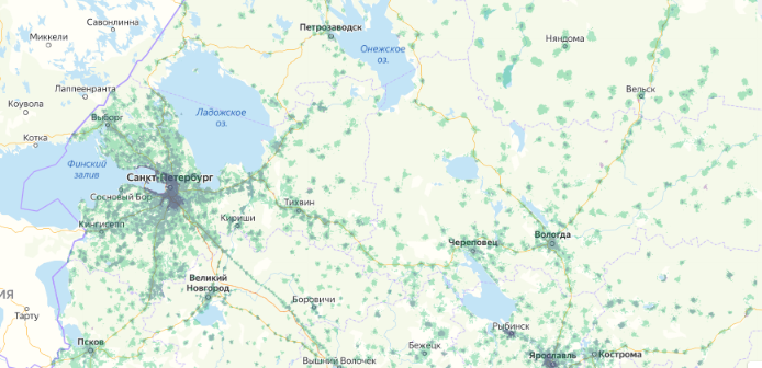 Зона покрытия МТС на карте Анадырь 